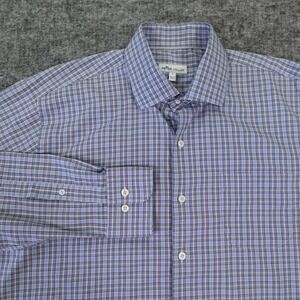 Peter Millar Shirt Mens Large Blue‎ Plaid Long Sleeve Button Down Spandex Blend